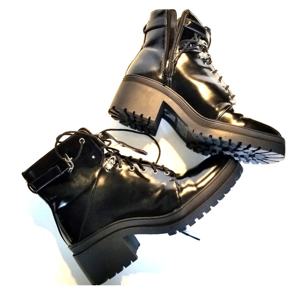 Forever 21 Shoes - Never Worn. Black semi patent combat. Love these!